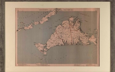 GEORGE WALKER ATLAS MAP OF MARTHA'S VINEYARD 1891 19" x 27.5". Framed 26.5" x 38".