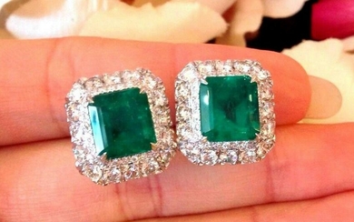 GIA 11.35 ct Colombian Emerald and Diamond Earrings 18K