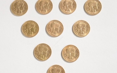 GOLD CURRENCY: 10 coins of 20 gold francs...