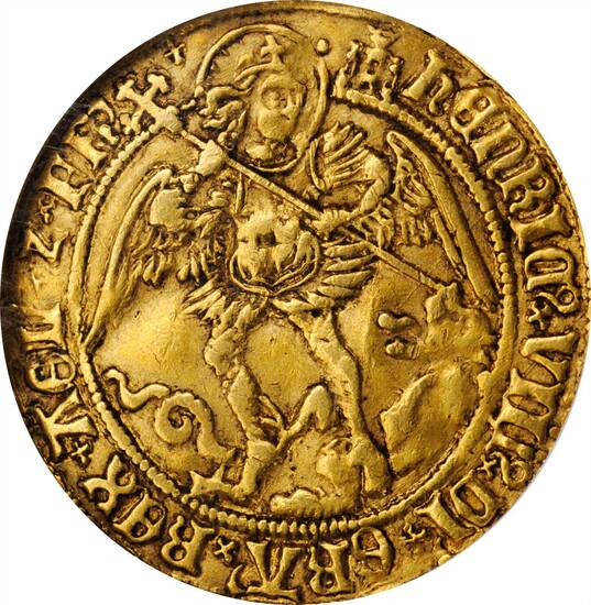 GREAT BRITAIN. Angel, ND (ca. 1509-26). London Mint; Mintmark: Castle. Henry VIII. NGC EF-40.