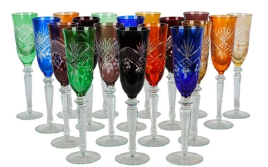 GROUP OF 18 COLORED CRYSTAL GOBLETS
