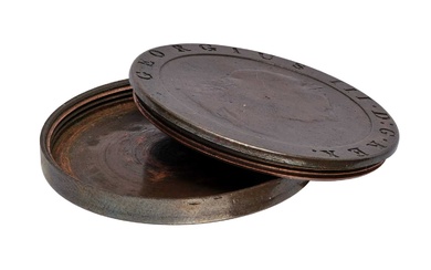George III, 'Cartwheel' Twopence Smuggler's Box; coin hollowed out for...