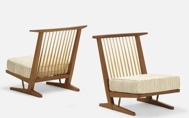 George Nakashima, Conoid cushion chairs, pair