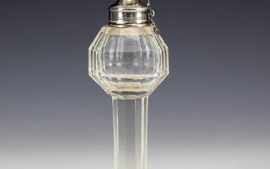 German Crystal & .800 Silver Oil Lamp hand cut faceted form, 19th Century