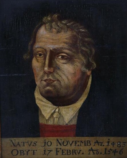 German School Oil on Cradle Board "Portrait of Martin Luther", 19th Century