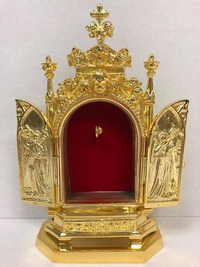 Gold Plated Triptych Reliquary For Your Relic + (#46HG)