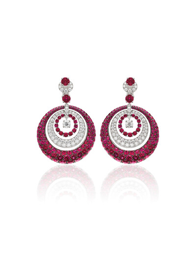 Graff, A Pair of Ruby, Diamond, and Gold Earrings