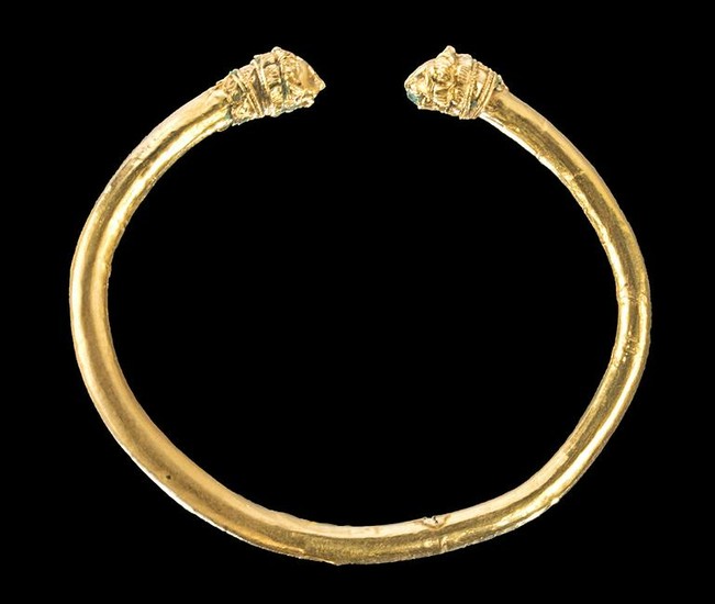 Greek Cypriot Gilded Bronze Bracelet w/ Lion Termini