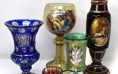Grouping of antique Bohemian glass