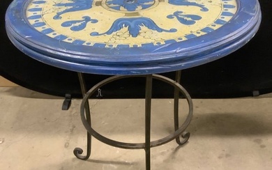 Hand Painted Blue & Gilt Iron Base Bistro Table