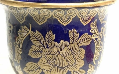 Hand Panted Cobalt Blue and Gold Small Planter