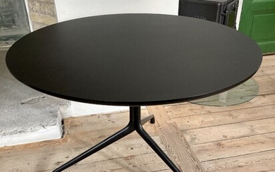 SOLD. Hee Welling : "About a Table". Circular table with black lacquered aluminum frame. H....