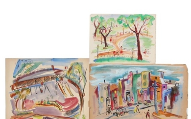 Helen Malta Watercolor Paintings of Park and City Scenes