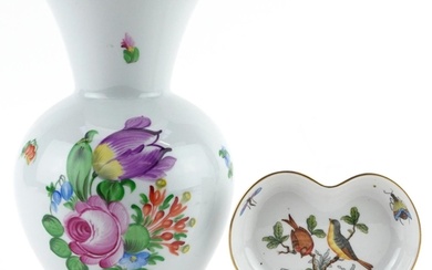 Herend, Hungarian porcelain vase hand painted with flowers a...