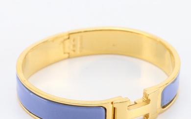 Hermès Clic H Bracelet in Bleu Enamel with Gold-Plated Hardware