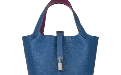 Hermès Deep Blue and Anemone Picotin Lock 18cm of Clemence Leather with Palladium Hardware