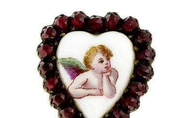 Heart brooch with round faceted garnets 3 mm...