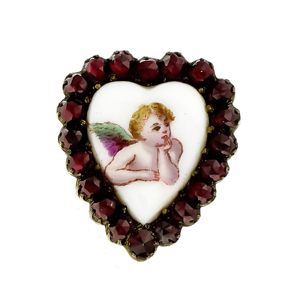 Heart brooch with round faceted garnets 3 mm...