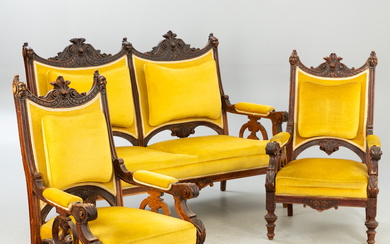 Historicism salon: 2 armchairs and a sofa around 1860/70 (3).