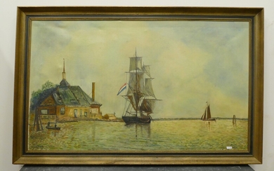 Huile sur toile " Marine " signée Meyer (72 x 112cm)