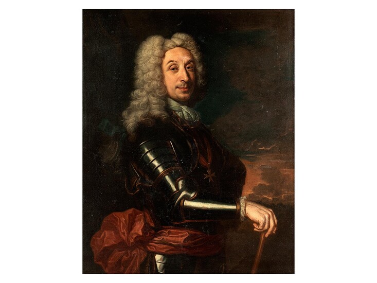 Hyacinthe Rigaud, 1659 Perpignan – 1743 Paris, zug., FELDHERR IM HARNISCH MIT MALTESERORDENSKREUZ