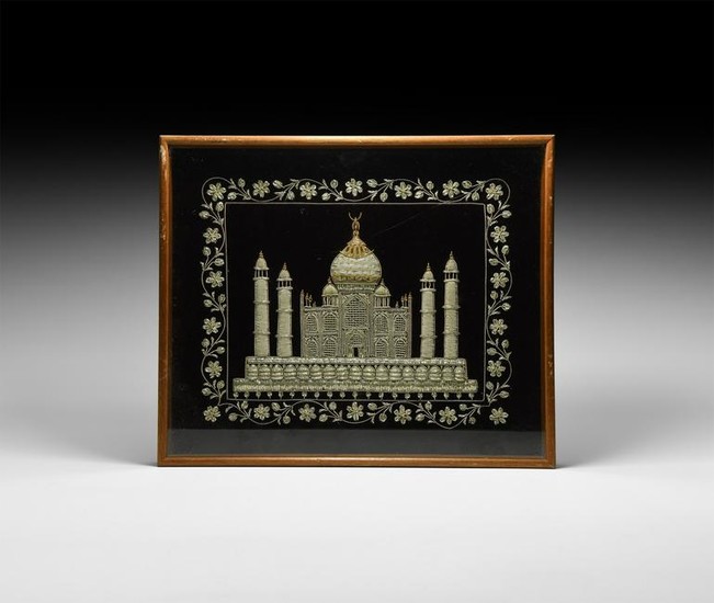 Indian Silver Taj Mahal Embroidery Panel