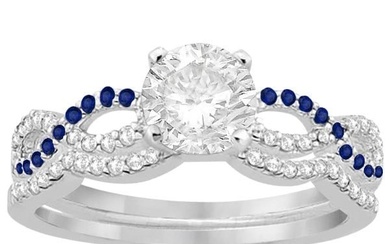 Infinity Diamond and Blue Sapphire Bridal Set 14K White Gold 0.94ctw