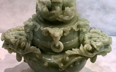 Intricately carved jade covered incense burners