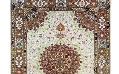 Iran Persian Tabriz Heydarzadeh Silk & Wool Rug, Signed