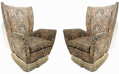 Isa Bergamo, conçu par Gio Ponti. 50s. Paire de fauteuils rembourrés en texture bois. Fantaisie...