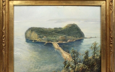 Isola di Nisida, olio su tela, cm 50x63, entro cornice, Arnaldo Malpieri (1895)
