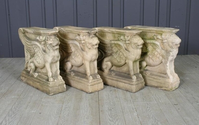 Italian Terracotta Winged Griffin Bench Bases