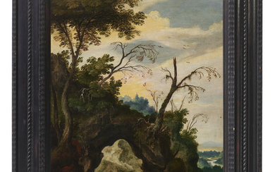 JAN WILDENS (ANTWERP 1585-1653) A rocky landscape with travelers on a path