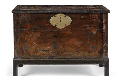 JAPANESE BLACK AND GILT-LACQUER CHEST-ON-STAND, THE CHEST EDO PERIOD, 18TH/19TH CENTURY AND WITH LATER DECORATION, THE STAND LATER