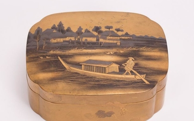 JAPANESE LACQUER BOX WITH FISHERMAN SCENE