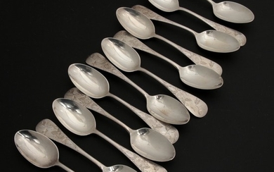 J.B. & S.M. Knowles Engraved Sterling Silver Teaspoons, Late 19th Century