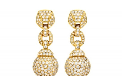 Jacques Cartier Pair of Gold and Diamond Pendant-Earclips