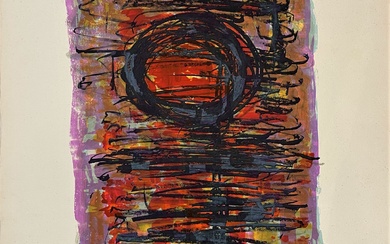 Jean-Jacques MORVAN (1928-2005) Composition abstraite. Estampe couleurs sur Auvergne à la main.Signé, daté 71 au...