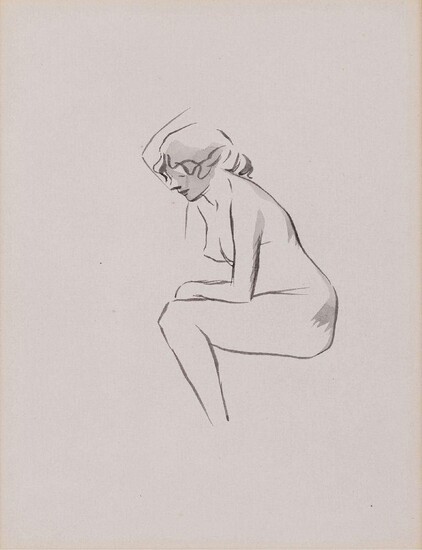 Jean-Louis Forain, French 1852¬®1931 - A drawing of a nude woman; ink and wash on paper, watermark with artist's name underneath the mount 'J. L. Forain', 17.7 x 13.8 cm Provenance: with Brod Gallery, London (according to the label attached to the...