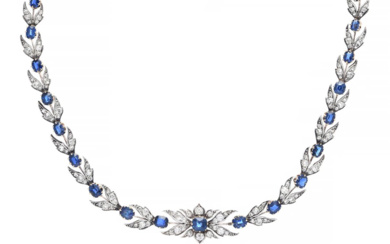 Jewellery Necklace NECKLACE, 14K gold/silver, cushion cut sapphires approx. 14,...