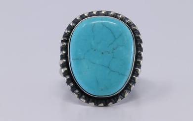 Kingman Turquoise Ring with Sterling Silver by Navajo