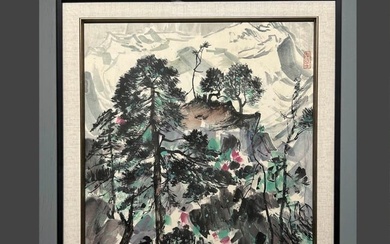 LANDSCAPE, INK AND COLOR ON PAPER, MOUNTED AND FRAMED, WU GUANZHONG