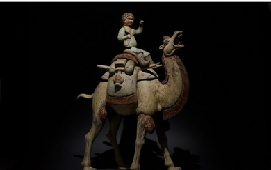 LARGE CHINESE TANG DYNASTY CAMEL AND RIDER - TL TESTED