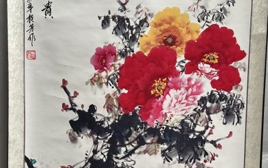 LARGE ORIGINAL HAND PAINTED TRADITIONAL CHINESE INK PAINTING , CHINESE RICE PAPER SCROLL