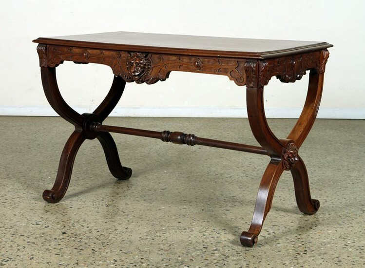 LATE VICTORIAN CARVED WALNUT LIBRARY TABLE