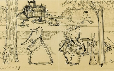 LAURENT DE BRUNHOFF. Sketch for the garden of the castle. Sketch for Le...