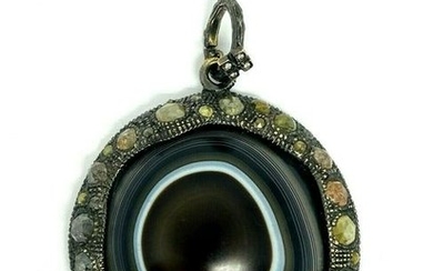 LOREE RODKIN 18K White Gold Banded Agate and Diamonds