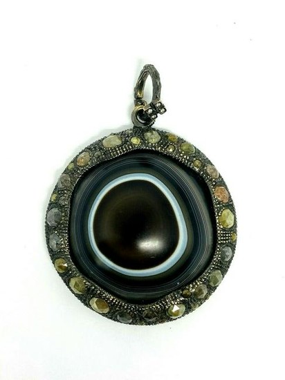 LOREE RODKIN 18K White Gold Banded Agate and Diamonds