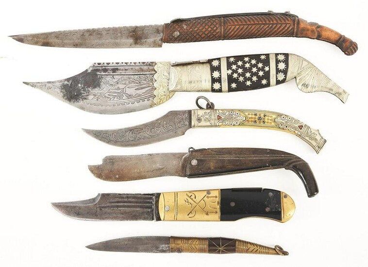 LOT OF 6: FOREIGN EXOTIC FANCY CLASP KNIVES.