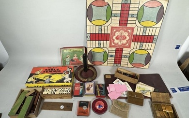 LOT OF ANTIQUE TOYS, INCLUDES 19TH CENTURY EBONY DOMINOES